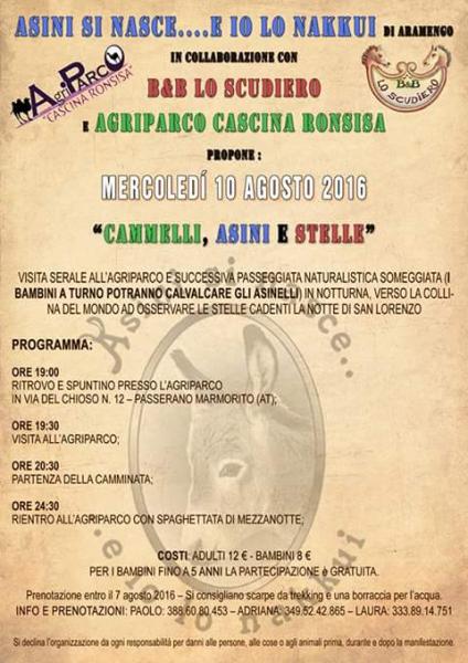 Notte di San Lorenzo tra cammelli, asini e stelle